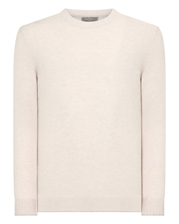 N.Peal Men's Shoreditch Round Neck Cashmere Jumper Frost White