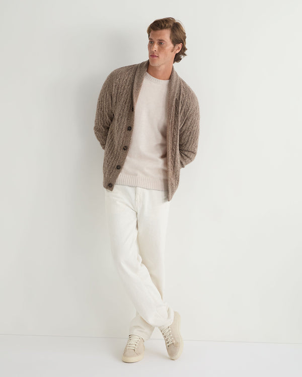 N.Peal Men's Shoreditch Round Neck Cashmere Jumper Frost White