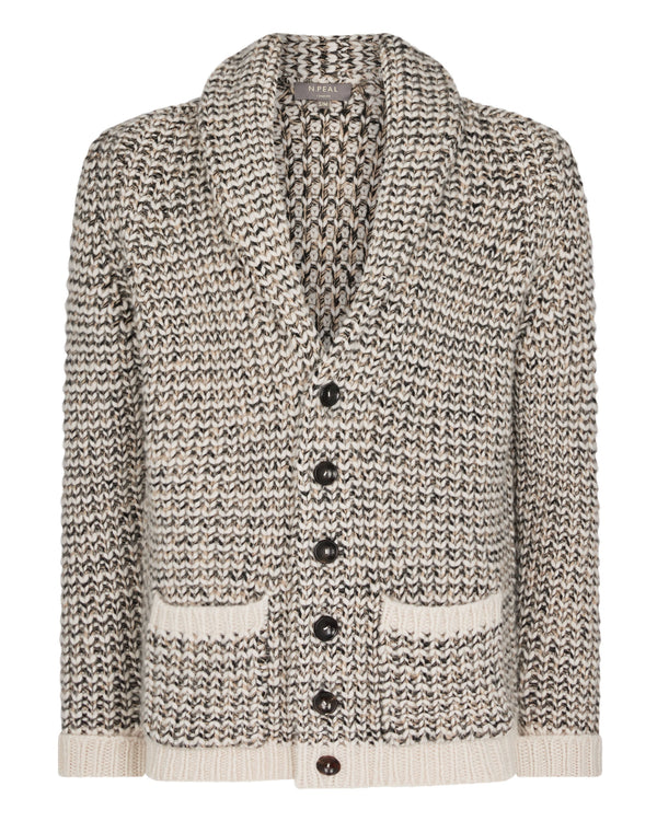 N.Peal Men's Marl Kensington Cashmere Cardigan Ecru White