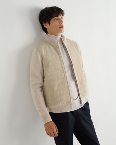 N.Peal Men's Davos Suede Front Jacket Ecru White