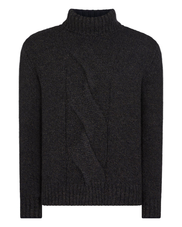 N.Peal Men's Wandsworth Cable Roll Cashmere Jumper Granite Blue