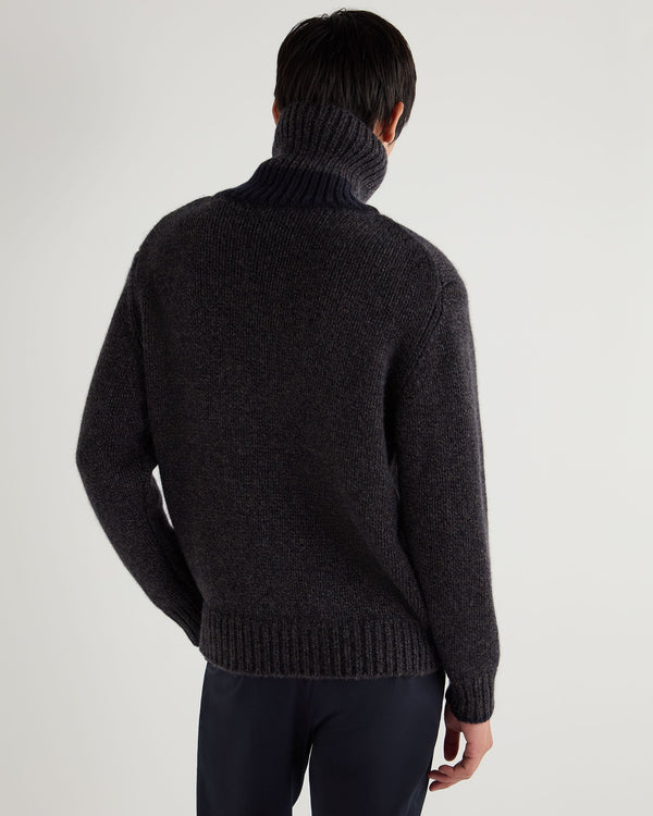 N.Peal Men's Wandsworth Cable Roll Cashmere Jumper Granite Blue