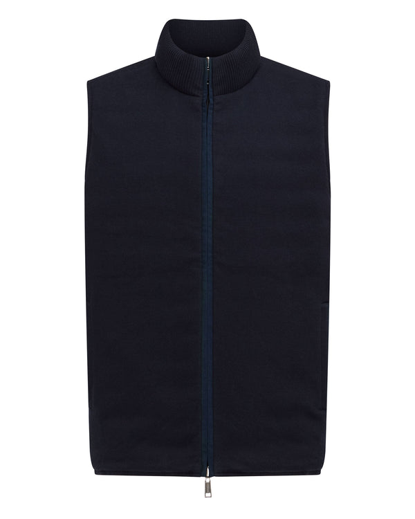 N.Peal Men's Reversible Cotton Blend Gilet Navy Blue