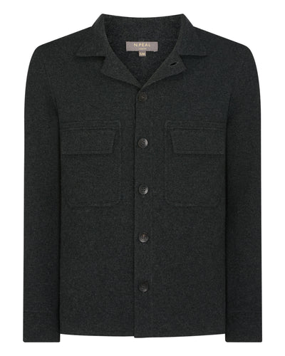 N.Peal Men's Milano Cashmere Overshirt Dark Charcoal Grey