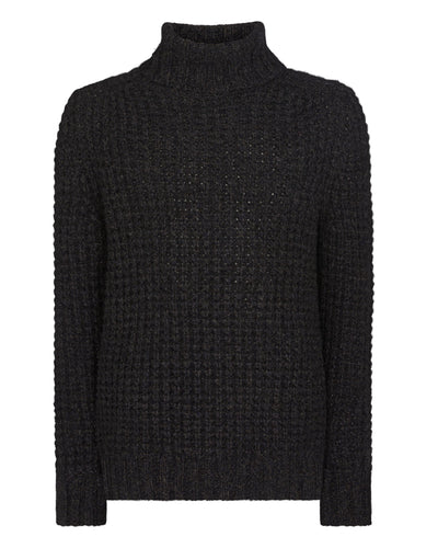 N.Peal Men's Chunky Moss Stitch Roll Neck Cashmere Jumper Granite Blue