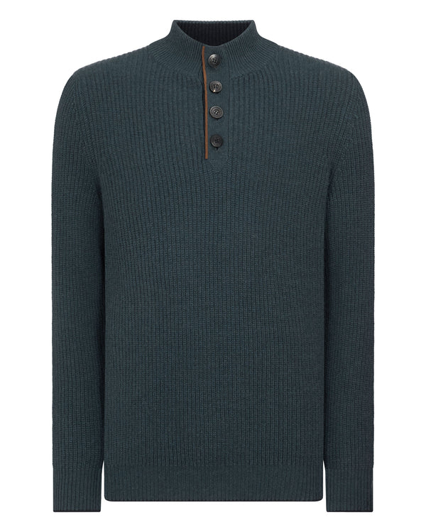 N.Peal Men's Beauchamp Half Button Cashmere Jumper Caviar Blue