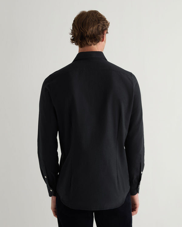 N.Peal Men's Cannes Soft Cotton Flannel Shirt Black