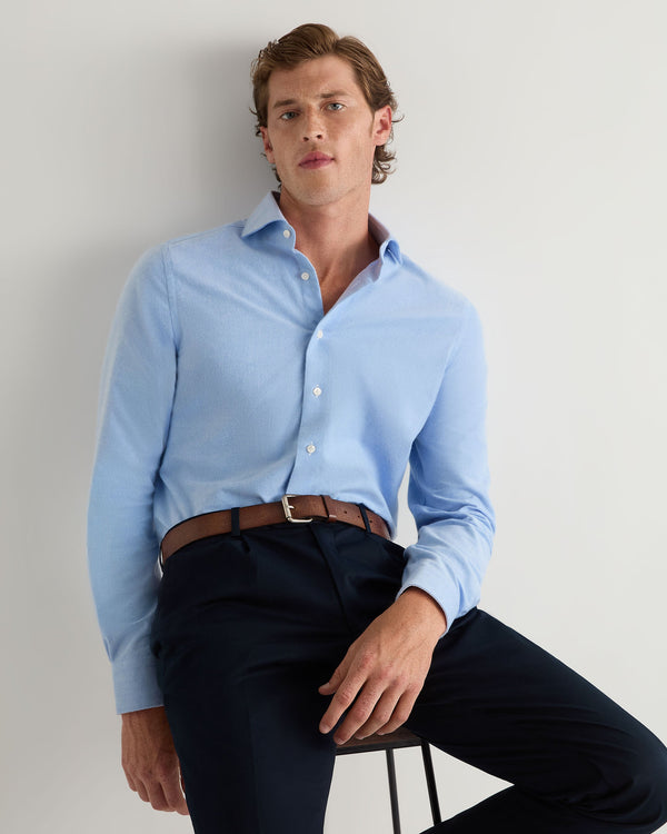 N.Peal Men's Cannes Soft Cotton Flannel Shirt Blue