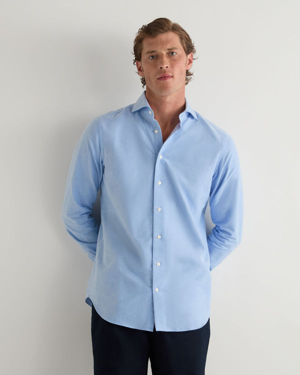 N.Peal Men's Cannes Soft Cotton Flannel Shirt Blue