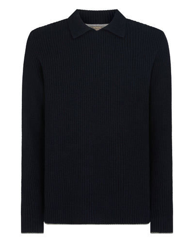 N.Peal Men's Clapham Rib Cashmere Polo Navy Blue