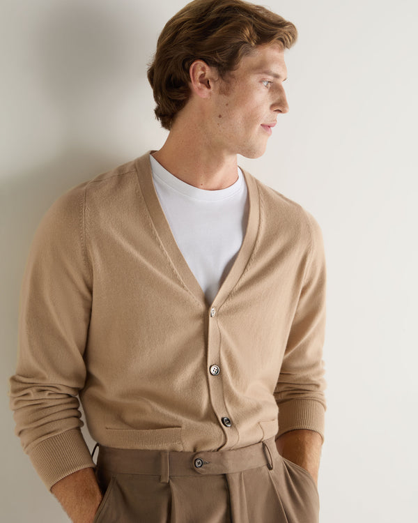 N.Peal 007 Goldfinger V Neck Cardigan Camel Brown