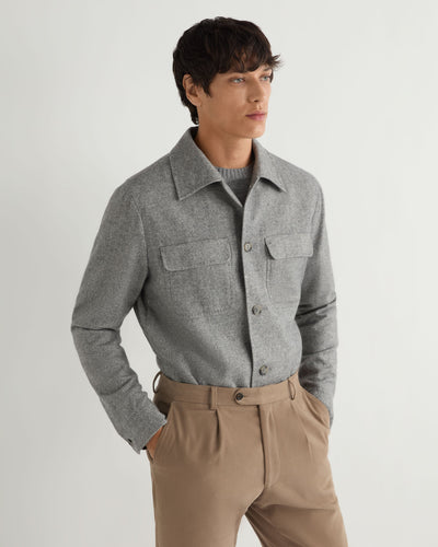 N.Peal Men's Scala Herringbone Overshirt Grey