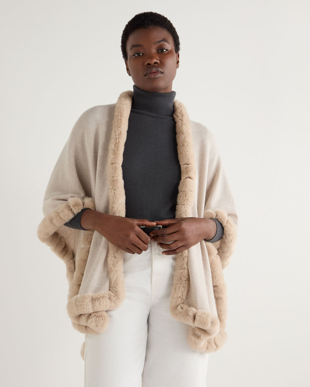 hooded cape cashmere cape with fur trim
