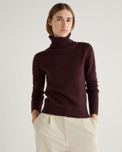 N.Peal Women's Hazel Chunky Roll Neck Cashmere Jumper Claret Red