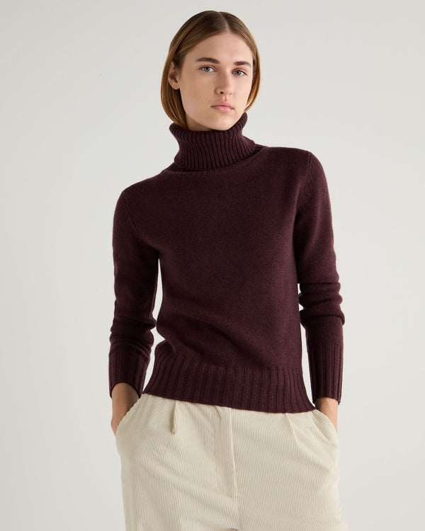 N.Peal Women's Hazel Chunky Roll Neck Cashmere Jumper Claret Red