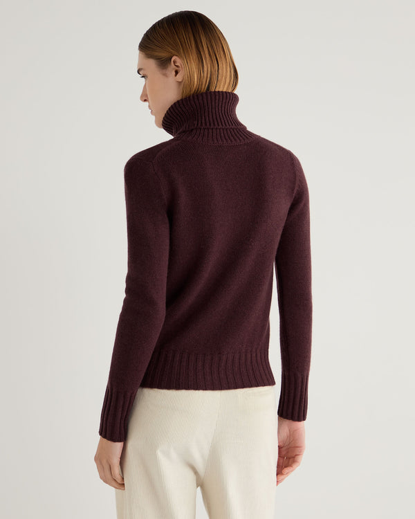 N.Peal Women's Hazel Chunky Roll Neck Cashmere Jumper Claret Red