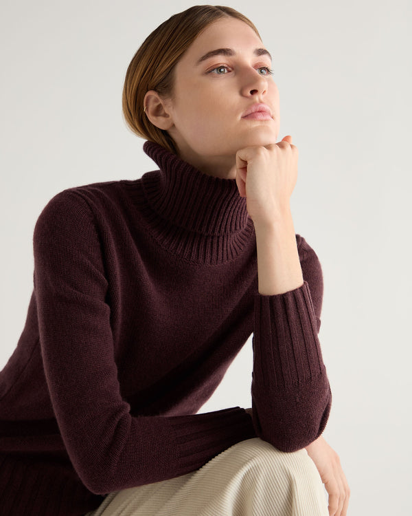 N.Peal Women's Hazel Chunky Roll Neck Cashmere Jumper Claret Red