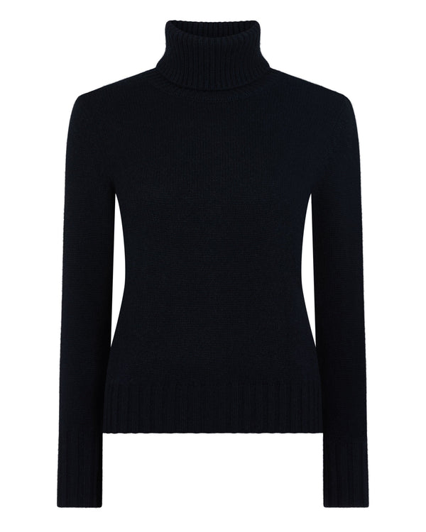 N.Peal Women's Hazel Chunky Roll Neck Cashmere Jumper Navy Blue