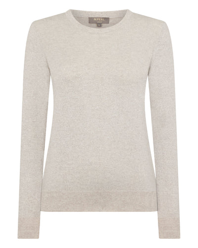 N.Peal Women's Evie Classic Round Neck Cashmere Jumper With Lurex Sand Brown Sparkle