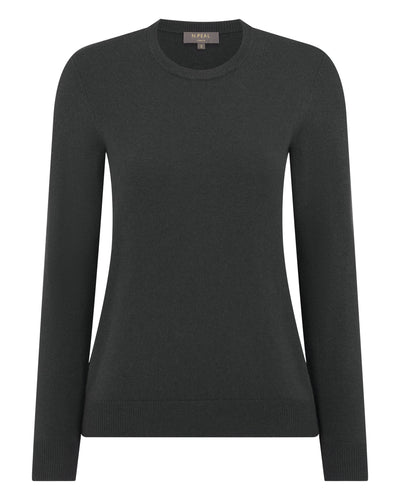 N.Peal Women's Evie Classic Round Neck Cashmere Jumper Anthracite Grey