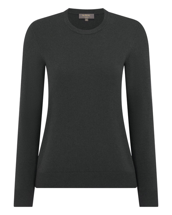 N.Peal Women's Evie Classic Round Neck Cashmere Jumper Anthracite Grey