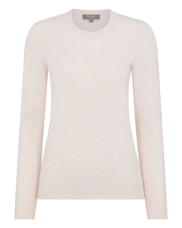 N.Peal Women's Evie Classic Round Neck Cashmere Jumper Frost White