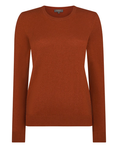 N.Peal Women's Evie Classic Round Neck Cashmere Jumper Rust Orange