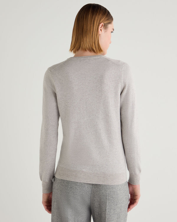 N.Peal Women's Phoebe V Neck Cashmere Jumper With Lurex Sand Brown Sparkle