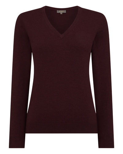 N.Peal Women's Phoebe V Neck Cashmere Jumper Claret Red