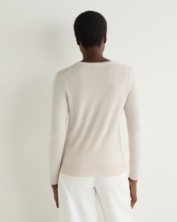 N.Peal Women's Phoebe V Neck Cashmere Jumper Frost White