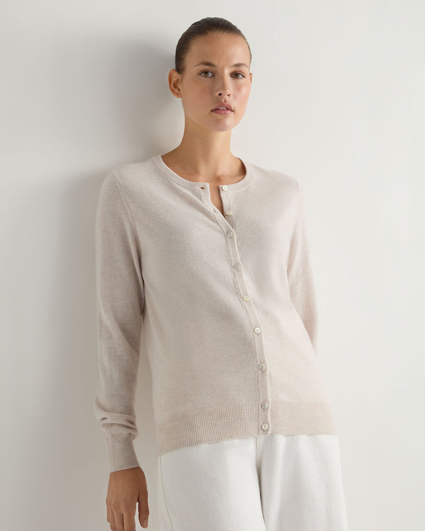 N.Peal Women's Olivia Round Neck Cashmere Cardigan Frost White