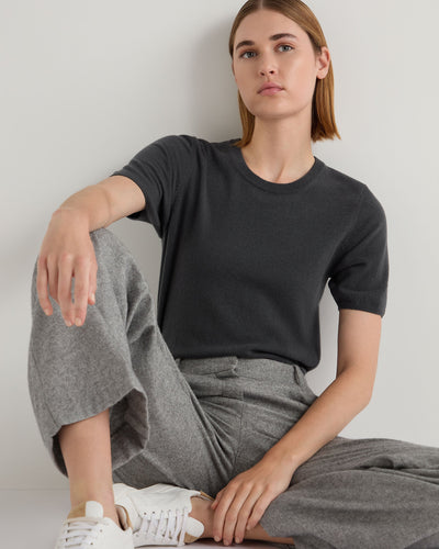 N.Peal Women's Milly Classic Cashmere T-Shirt Anthracite Grey