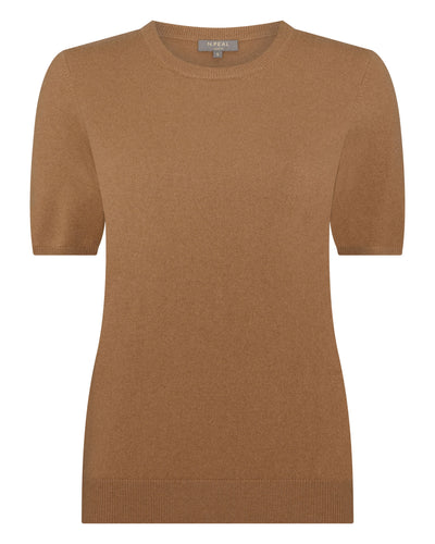 N.Peal Women's Milly Classic Cashmere T-Shirt Dark Camel Brown