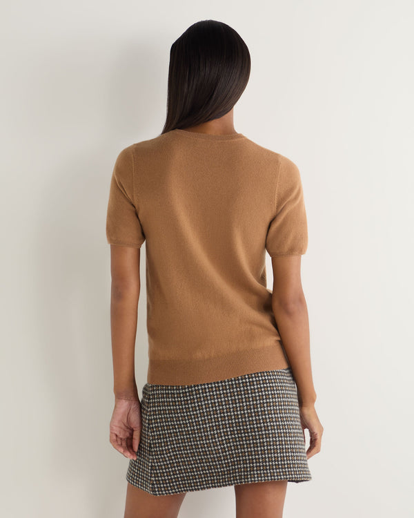 N.Peal Women's Milly Classic Cashmere T-Shirt Dark Camel Brown