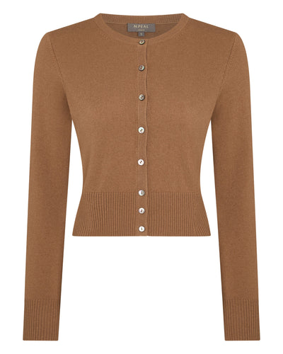 N.Peal Women's Ivy Cropped Cashmere Cardigan Dark Camel Brown