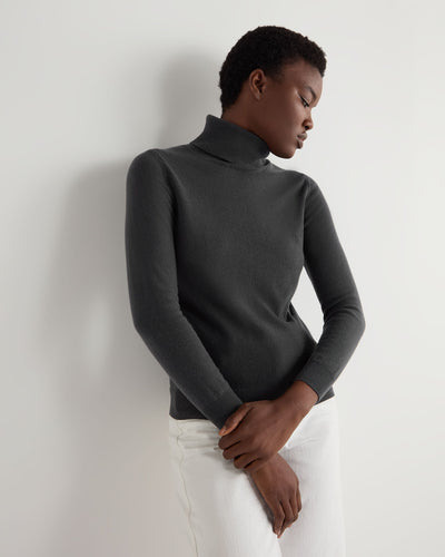 N.Peal Women's Luna Roll Neck Cashmere Jumper Anthracite Grey