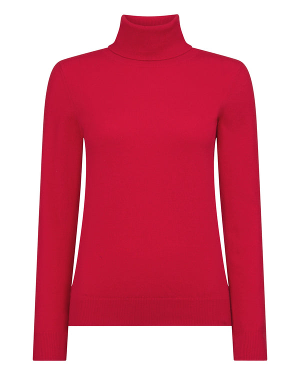 N.Peal Women's Luna Roll Neck Cashmere Jumper Riding Red