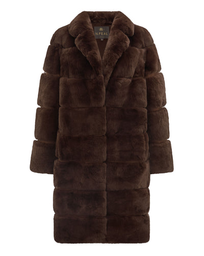 N.Peal Women's Long Rex Rabbit Coat Chocolate Brown