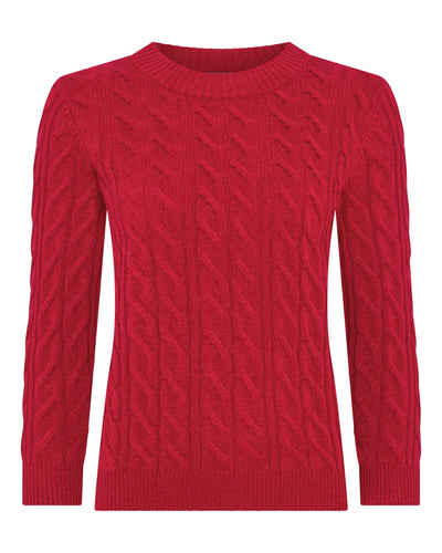 N.Peal Women's Emilia Cable Round Neck Cashmere Jumper Riding Red