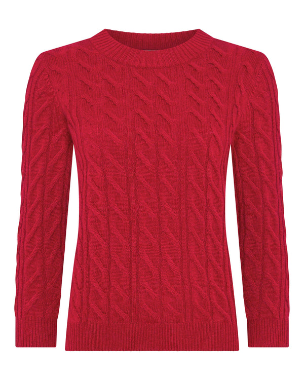 N.Peal Women's Emilia Cable Round Neck Cashmere Jumper Riding Red