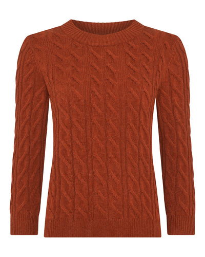 N.Peal Women's Emilia Cable Round Neck Cashmere Jumper Rust Orange