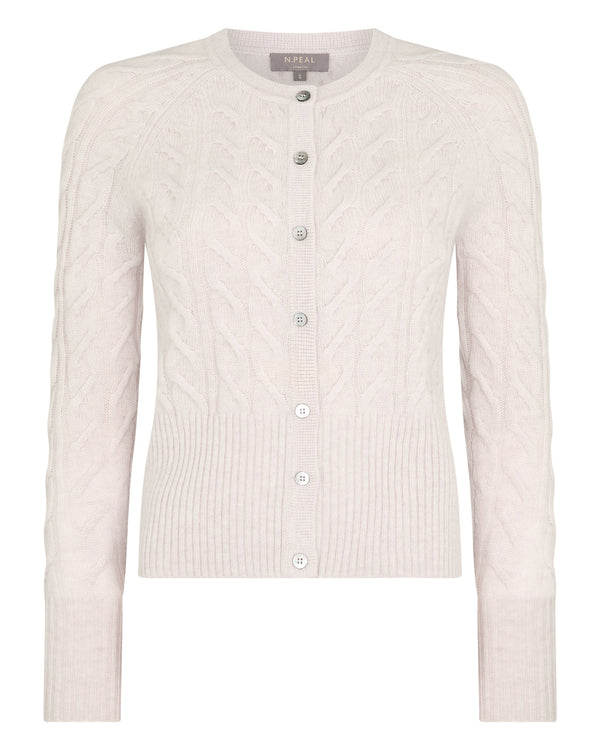 N.Peal Women's Myla Cable Cashmere Cardigan Frost White