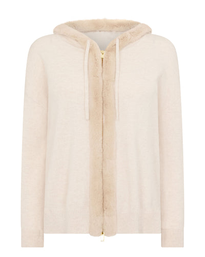 N.Peal Women's Alicia Fur Trim Cashmere Hoodie Ecru White