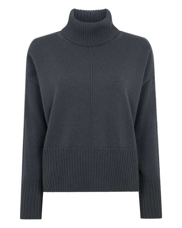 N.Peal Women's Mollie Metal Roll Neck Cashmere Jumper Anthracite Grey