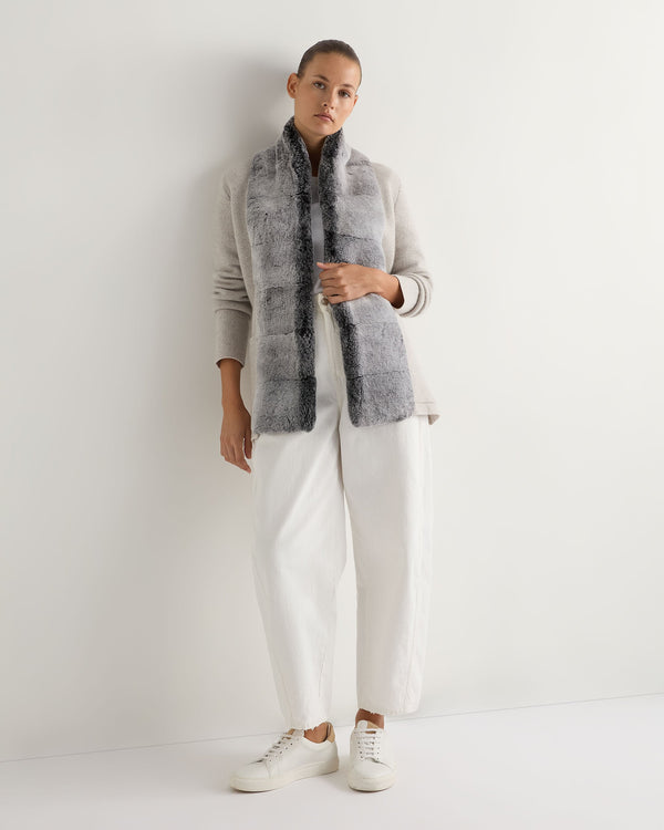 N.Peal Women's Ruby Herringbone Fur Cardigan Frost White