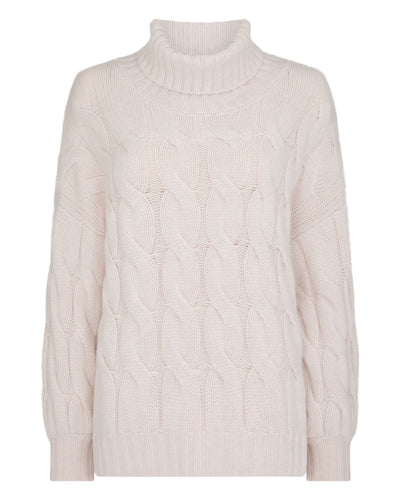 N.Peal Women's Hana Chunky Cable Roll Neck Cashmere Jumper Frost White