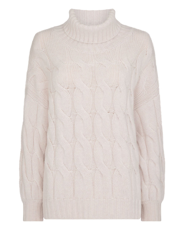 N.Peal Women's Hana Chunky Cable Roll Neck Cashmere Jumper Frost White