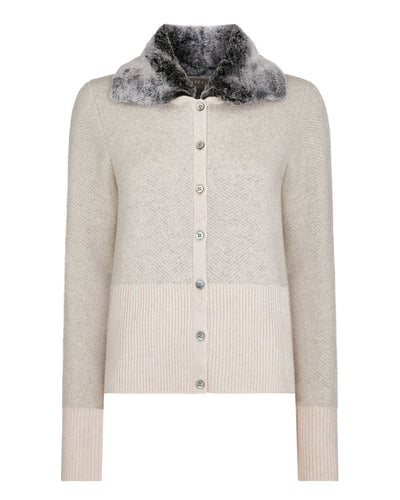 N.Peal Women's Herringbone Cashmere Cardigan Frost White