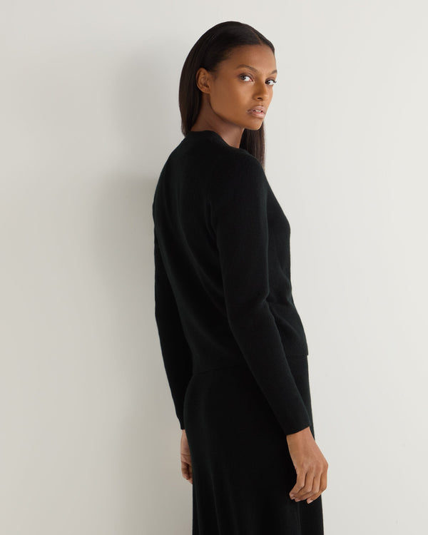 N.Peal Women's Rib V Neck Cashmere Cardigan Black