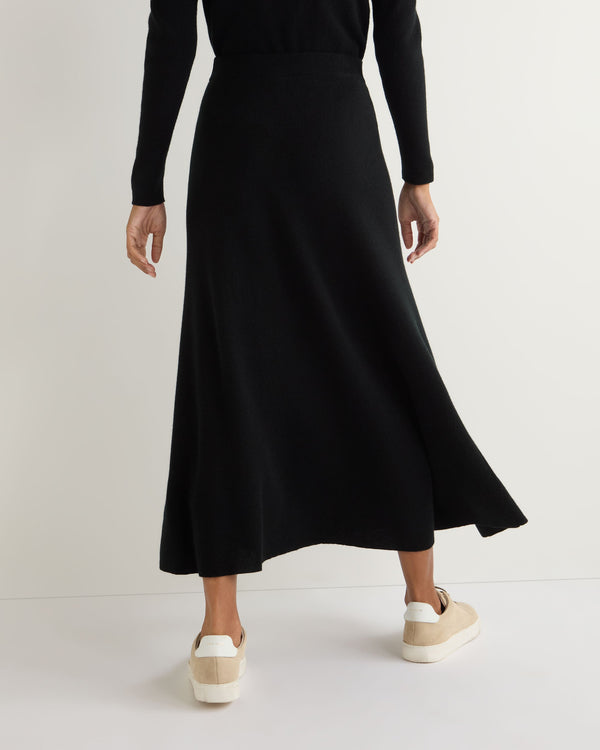 N.Peal Women's Long Rib Cashmere Skirt Black